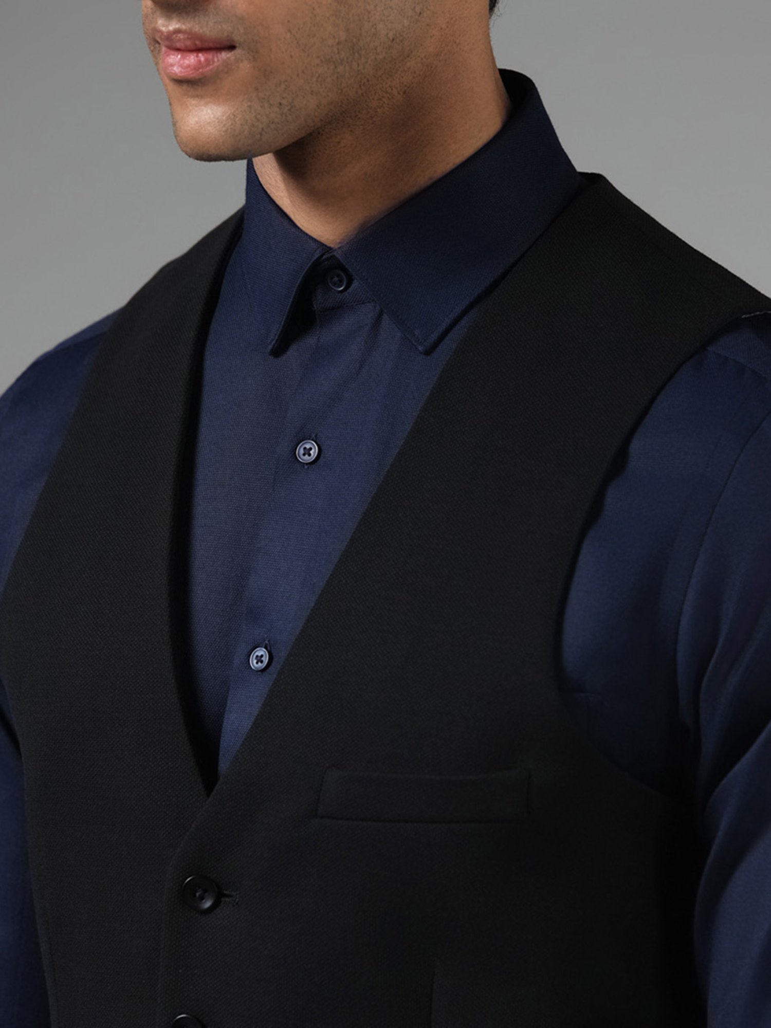 Navy skinny fit twill suit waistcoat | River Island