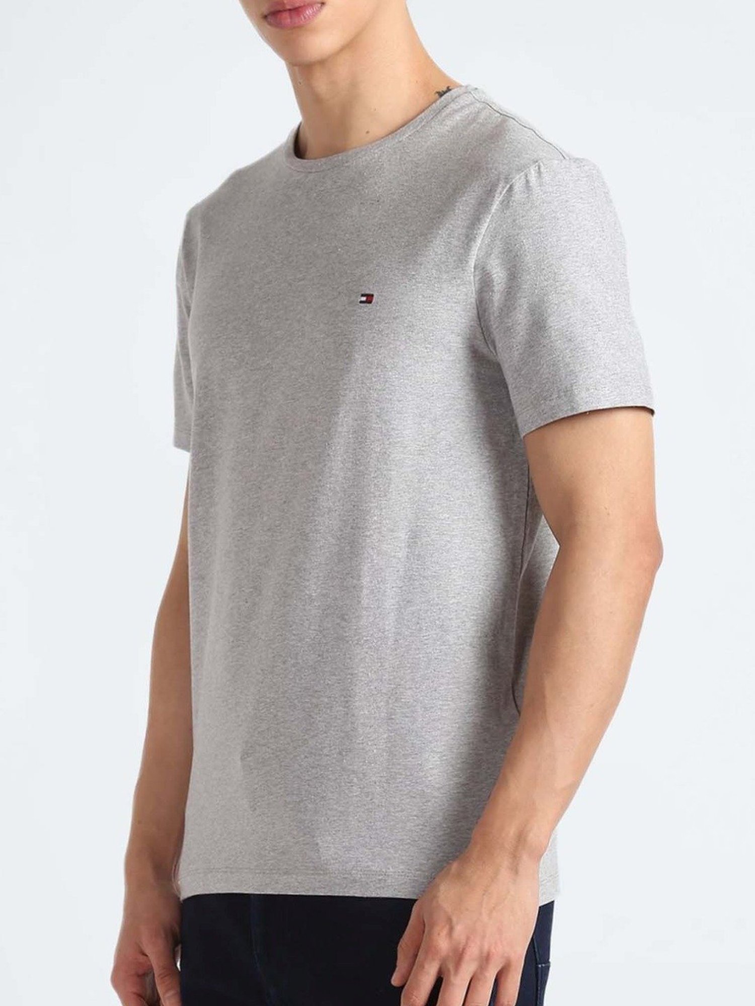 Buy Tommy Hilfiger Grey Heather Cotton Slim Fit T-Shirt for Mens Online @  Tata CLiQ