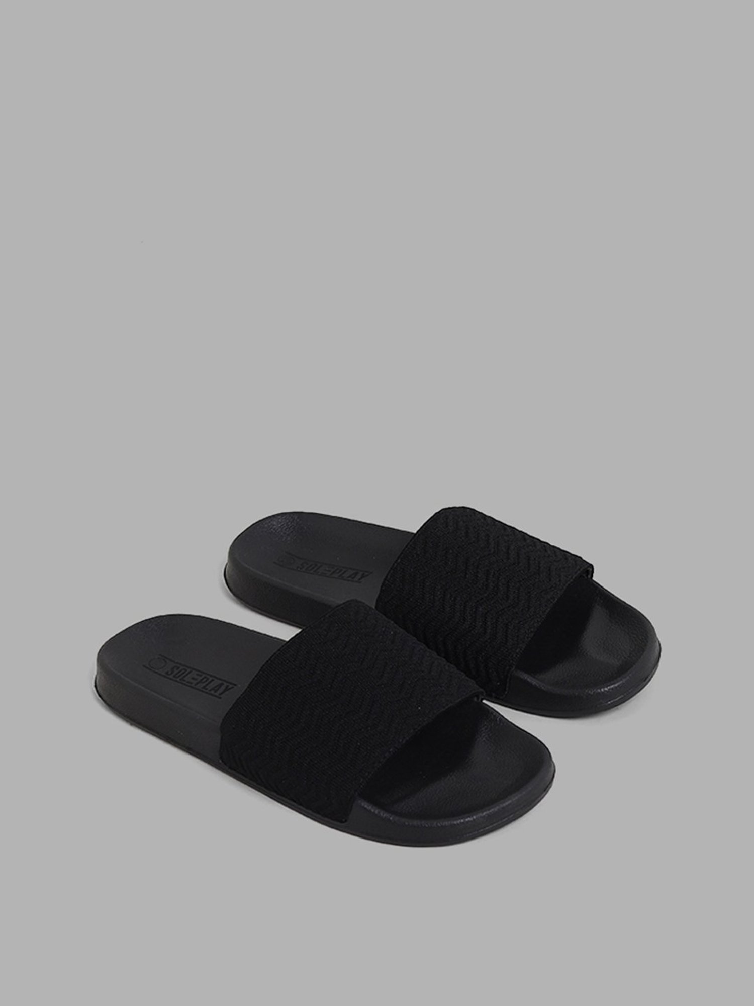 Buy SOLEPLAY by Westside Black Knitted Slides for Online Tata CLiQ