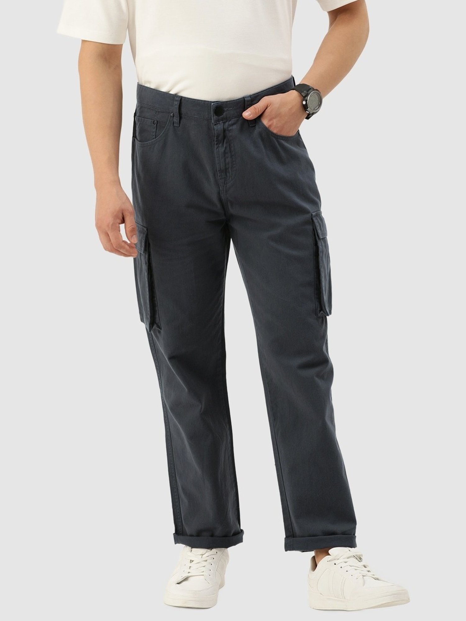Buy Bene Kleed Dark Grey Cotton Relaxed Fit Cargos for Mens Online @ Tata  CLiQ