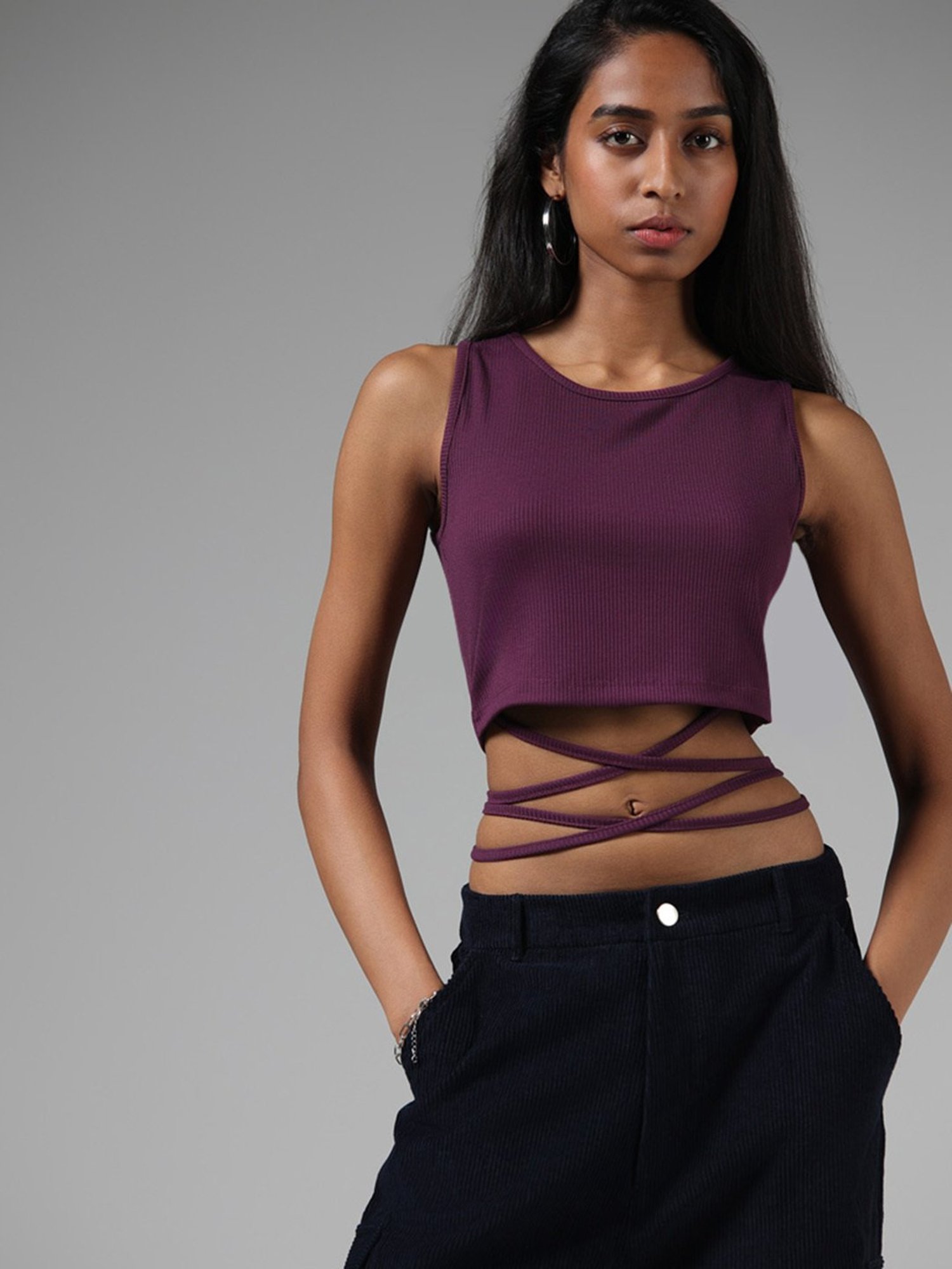 SILVERTRAQ Brown Relaxed Fit Crop Top