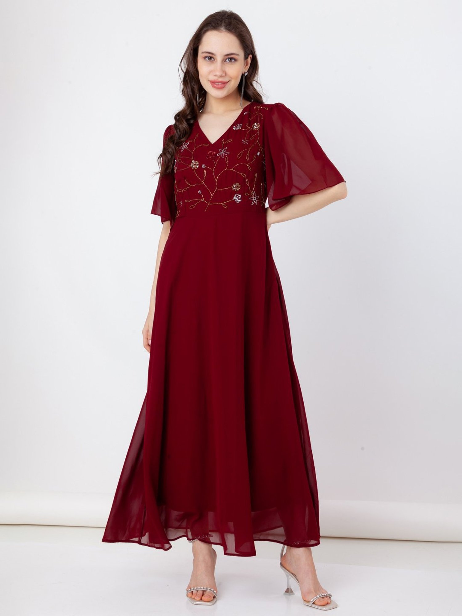 Buy ZINK LONDON Red Printed Rayon Sweetheart Neck Womens Casual Wear Dresses  | Shoppers Stop