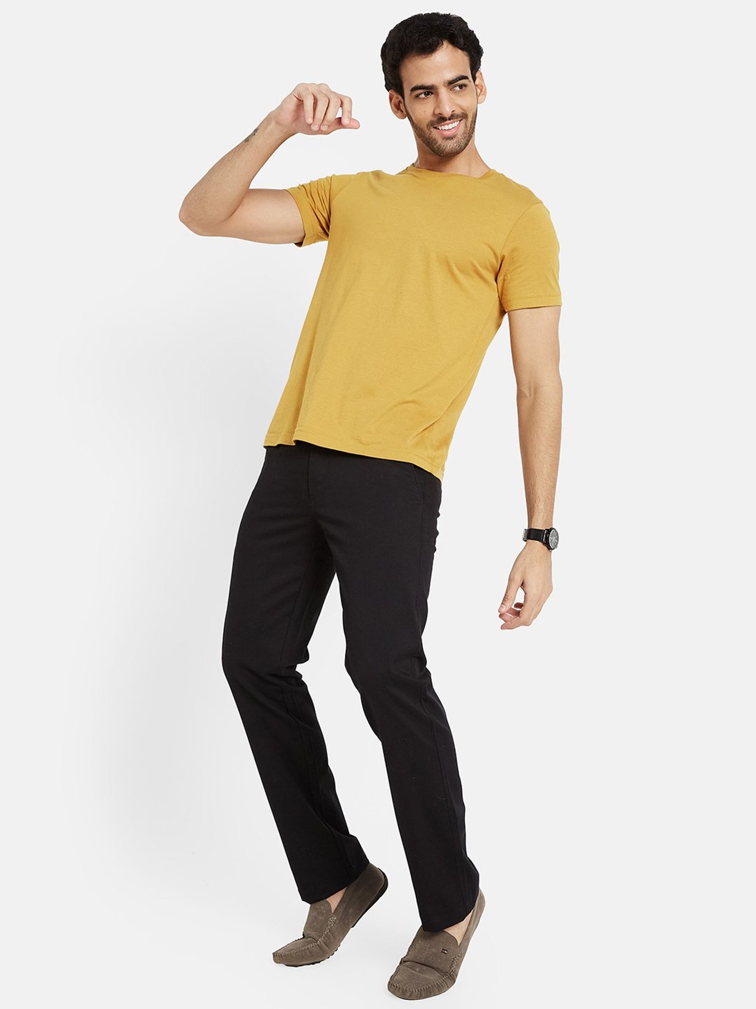 Buy OCTAVE Natural Solid Cotton Regular Fit Men's Casual Trousers |  Shoppers Stop