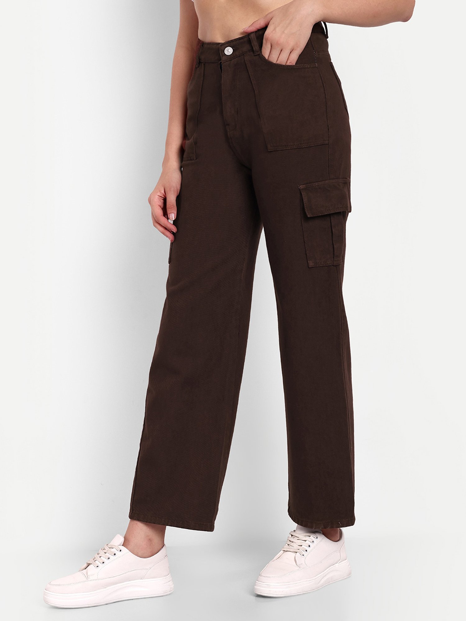 Buy Broadstar Brown Denim Relaxed Fit High Rise Cargo Jeans for Women's  Online @ Tata CLiQ