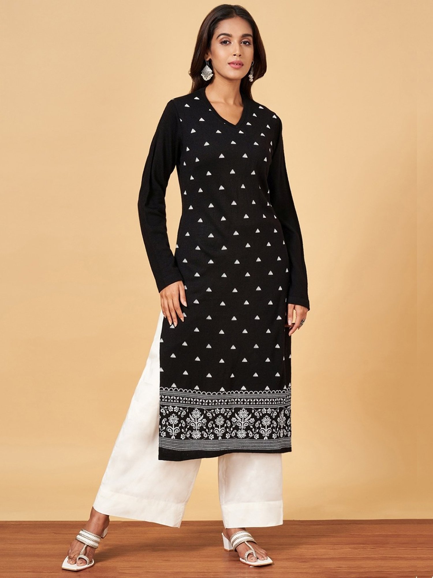 YU by Pantaloons Grey Cotton Woven Pattern Straight Kurta