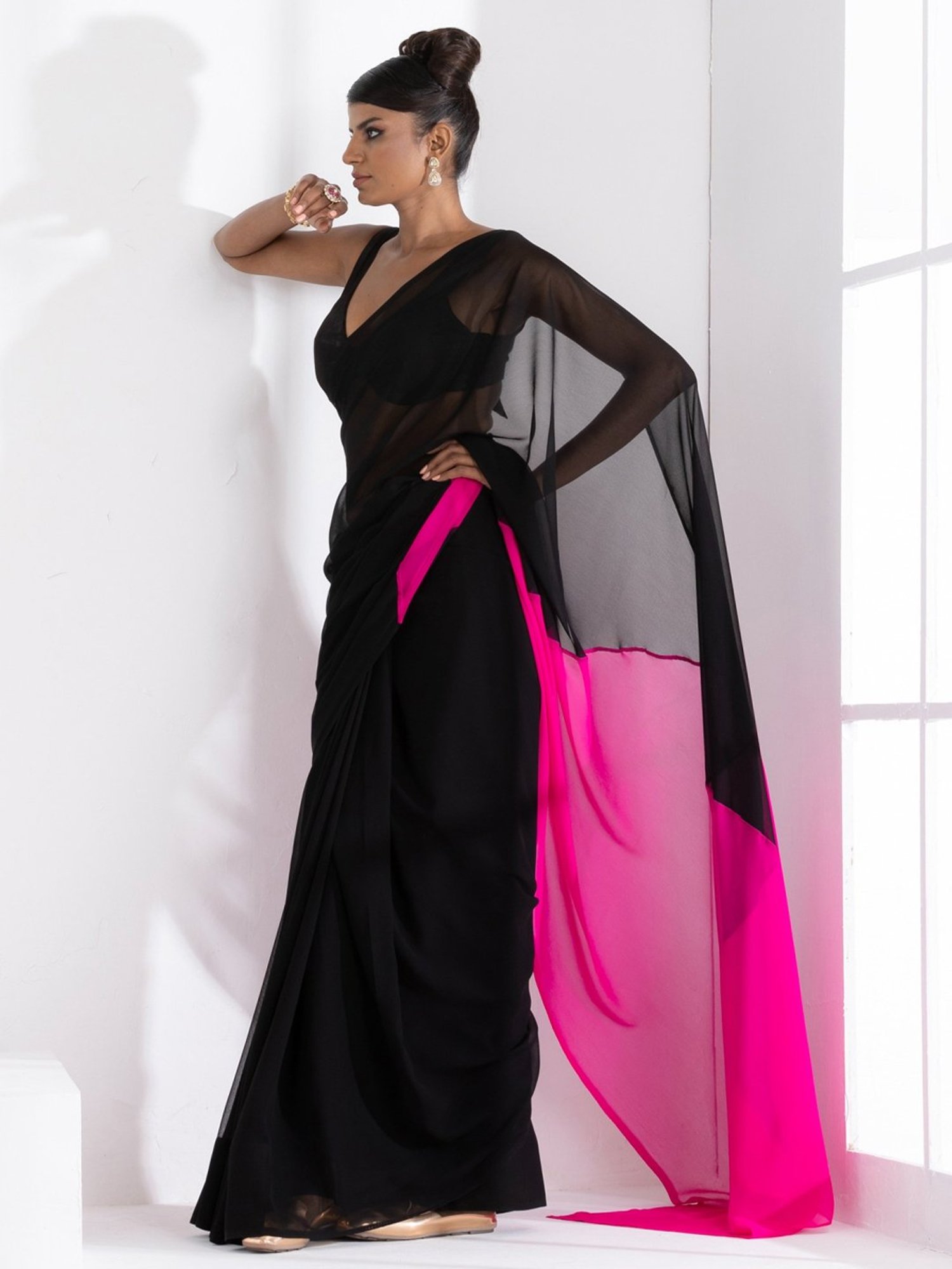 Buy Black Saree Georgette Secret Garden With Embellished Blouse For Women  by Chamee and Palak Online at Aza Fashions.