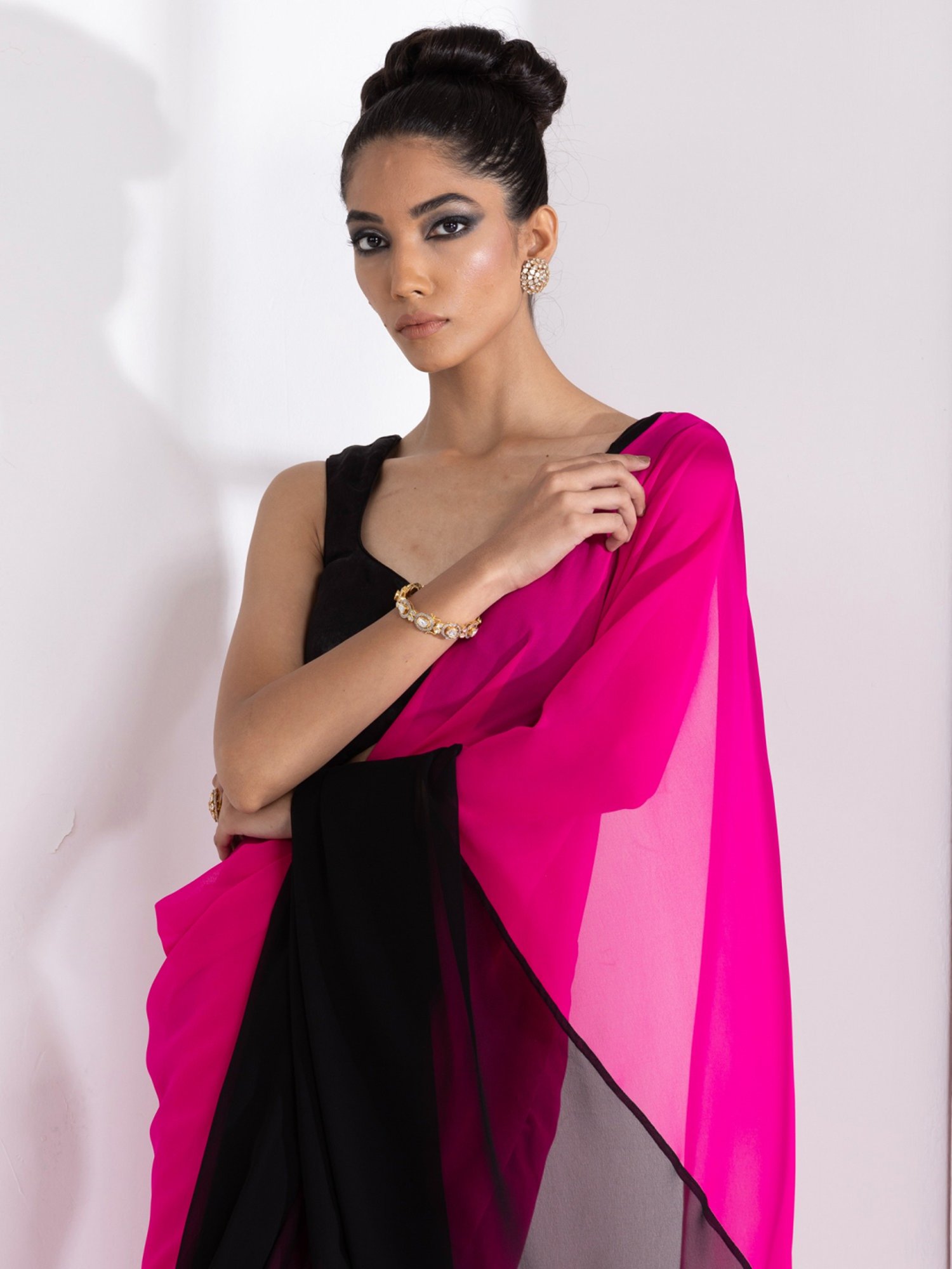 Pink Satin Chiffon Party Wear Saree -