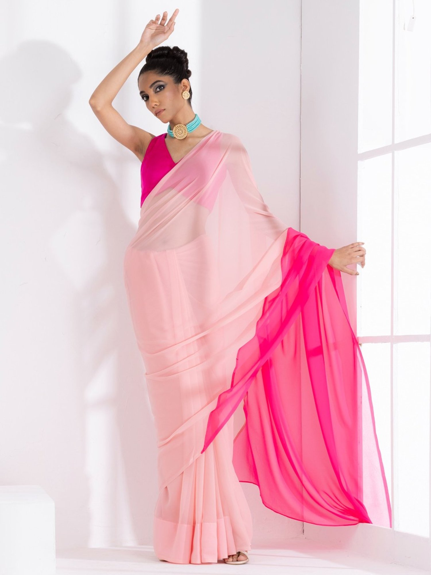 Imported Fabric Lace Work Saree In Pink Colour - SR0065153