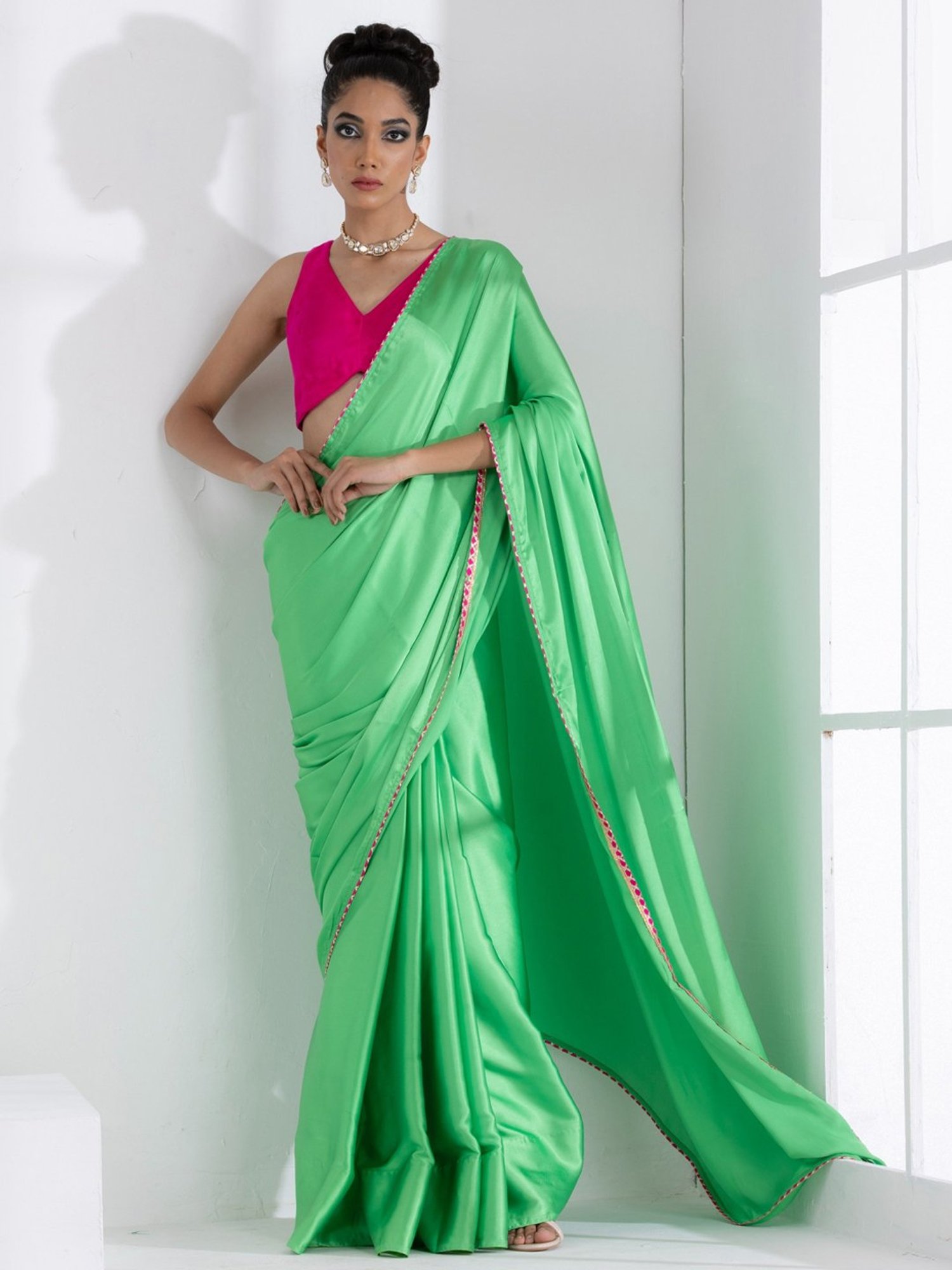 Mulmul Cotton Plain Saree In Green|Evergreen in Kerala|Suta