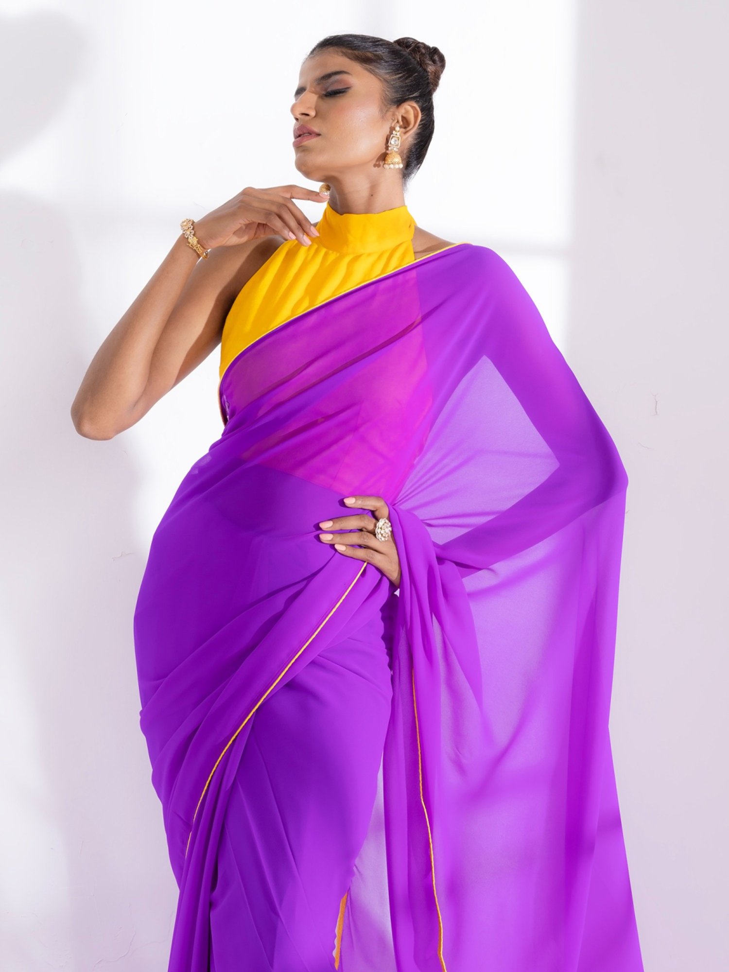 Silver Grey Coloured Kanchipuram Silk Saree With Contrast Purple Blouse