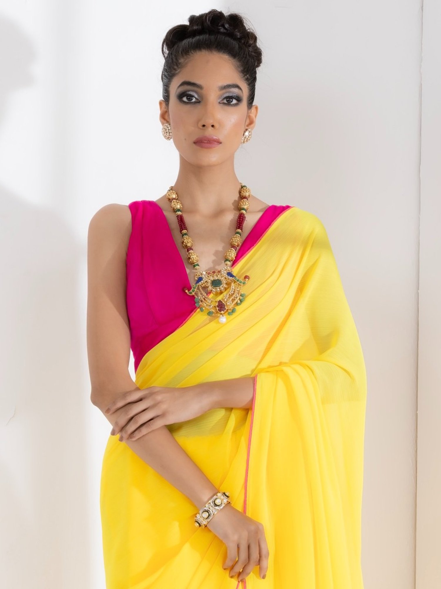 Yellow drape saree – Youngberry