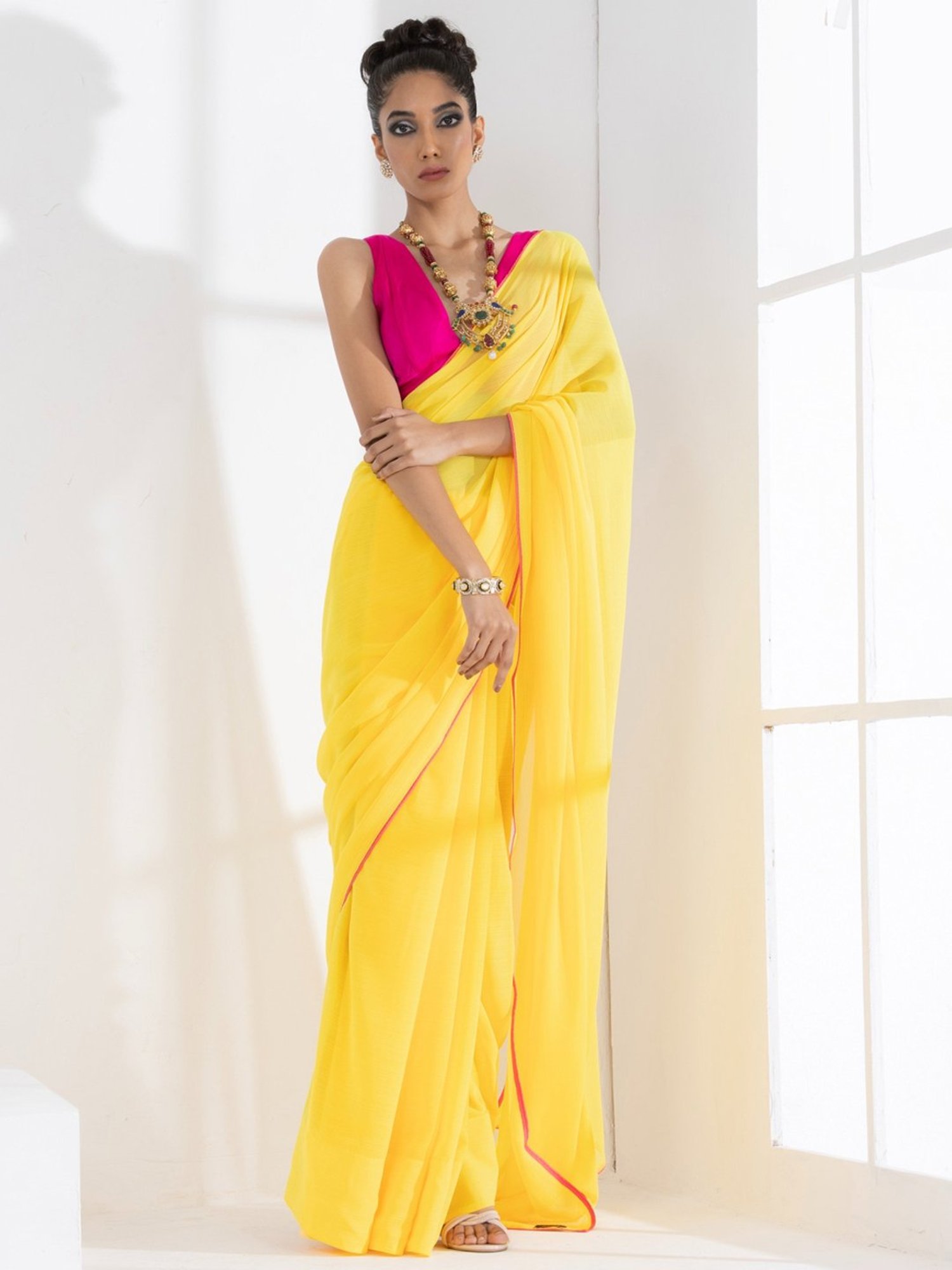 Buy Today Deal Women's Yellow Art Silk Solid Solid Saree With Blouse Online  at Best Prices in India - JioMart.