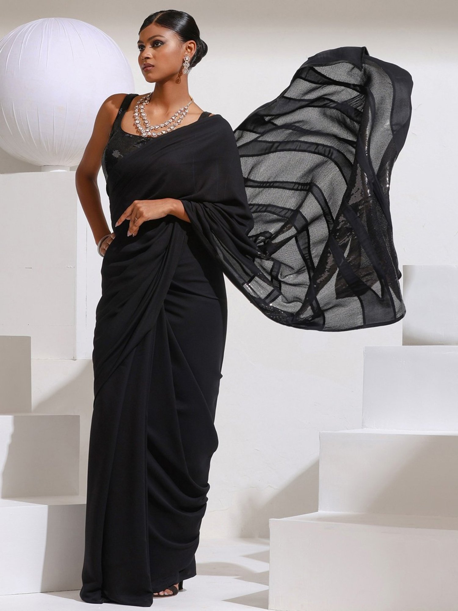 Swtantra Black Embellished Saree Without Blouse