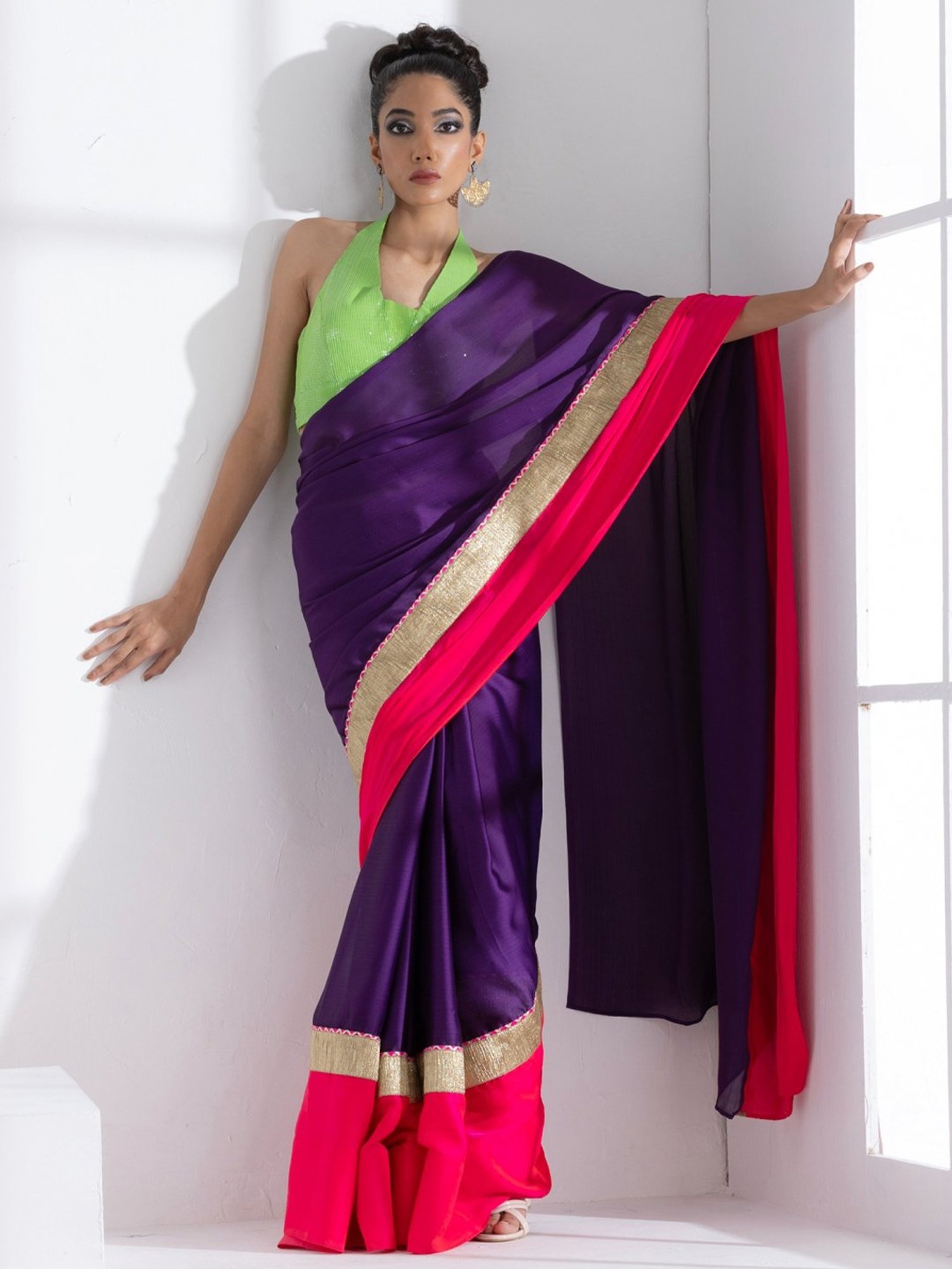 Dark purple silk saree with contrast border - G3-WSA54504 | G3fashion.com