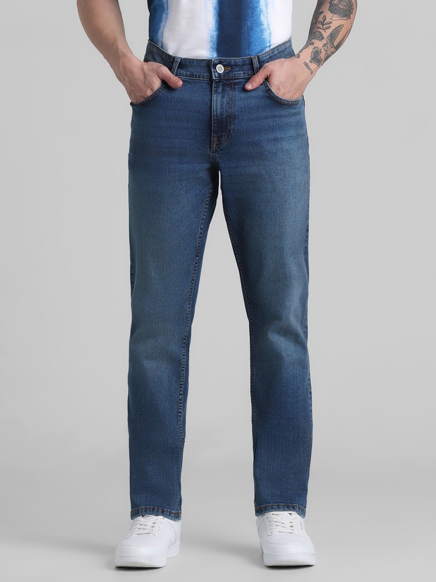 Jack & Jones Medium Blue Cotton Slim Fit Jeans