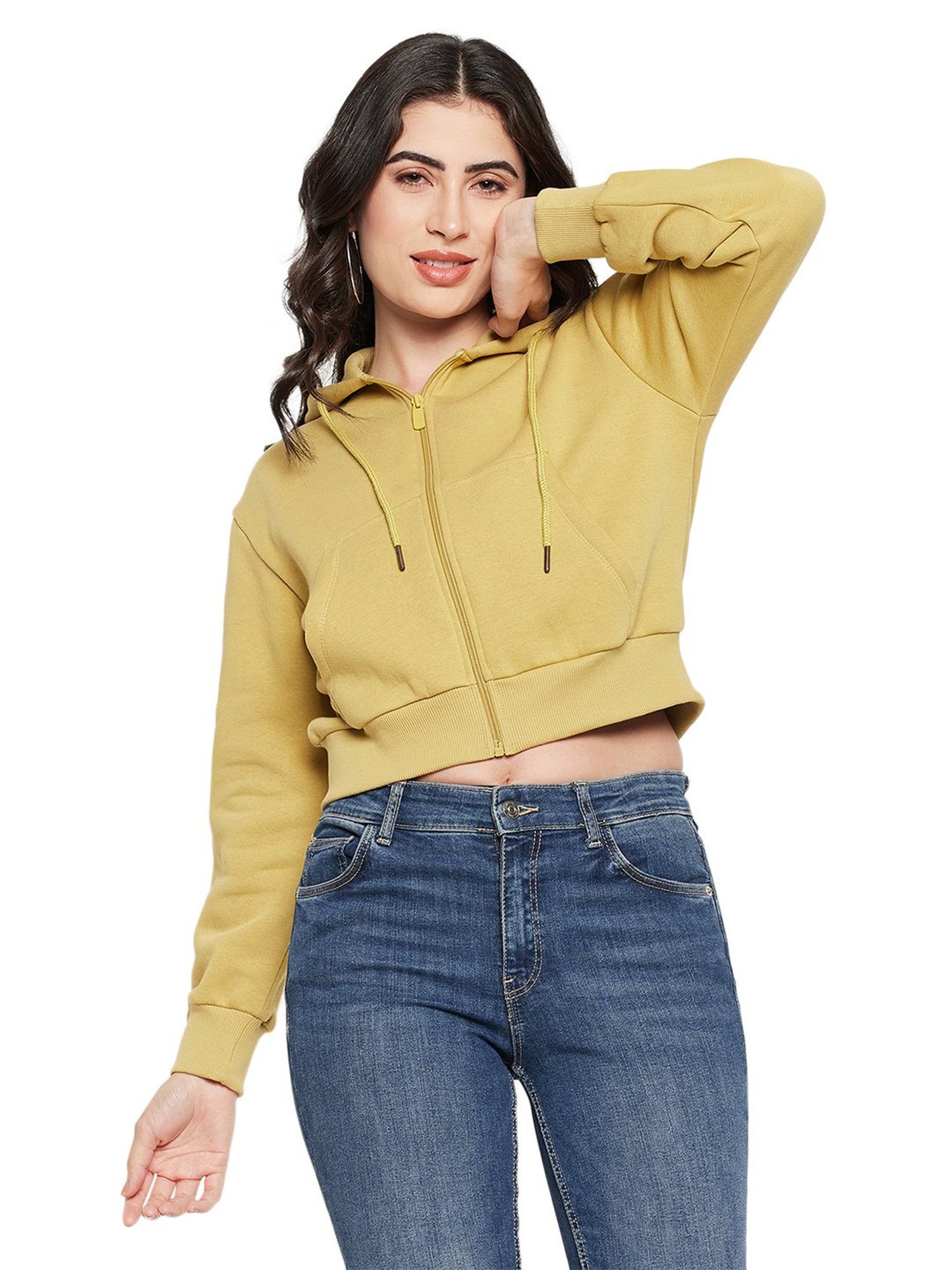 MADAME Mustard Regular Fit Hoodie