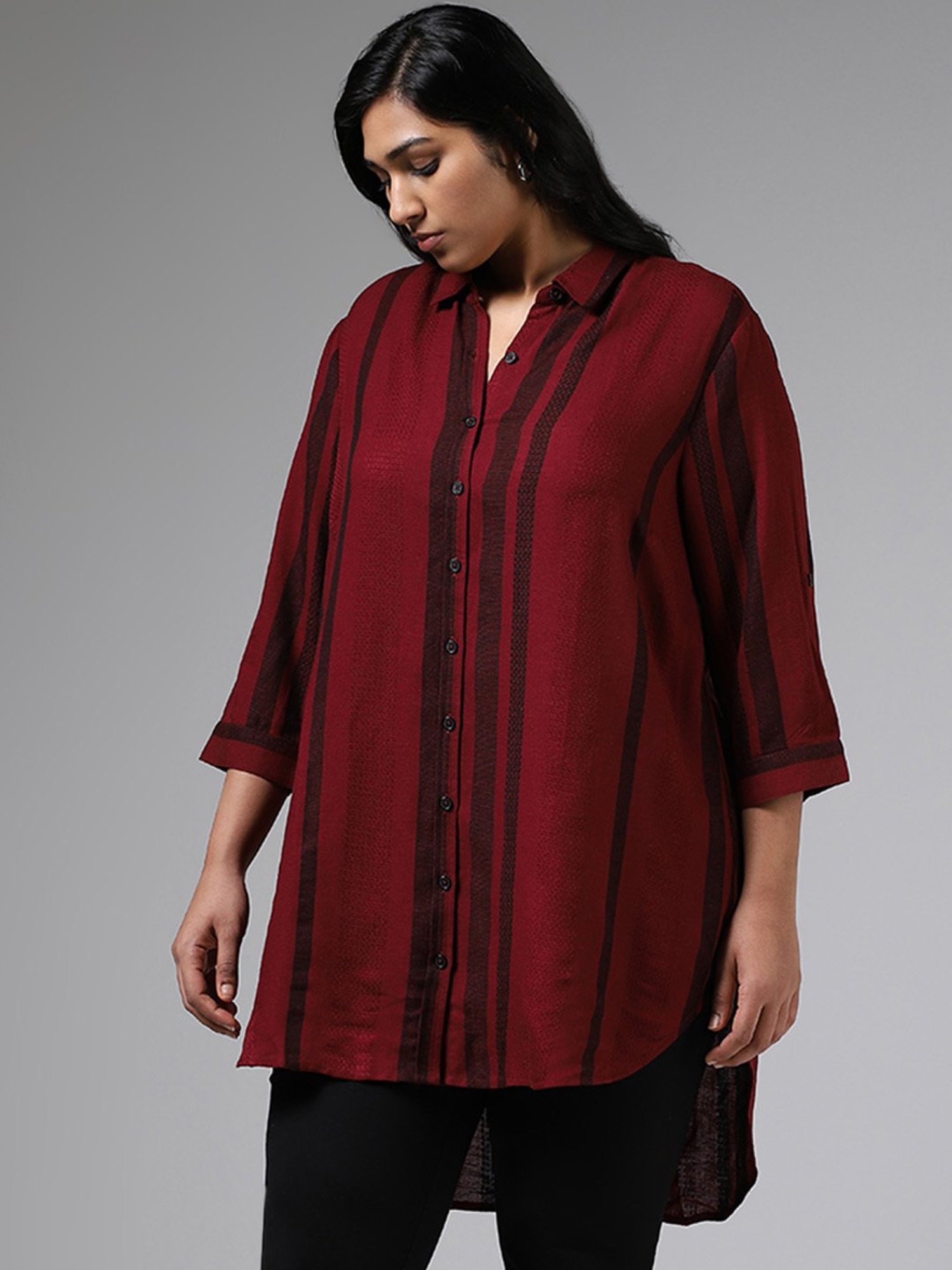 maroon striped shirt womens