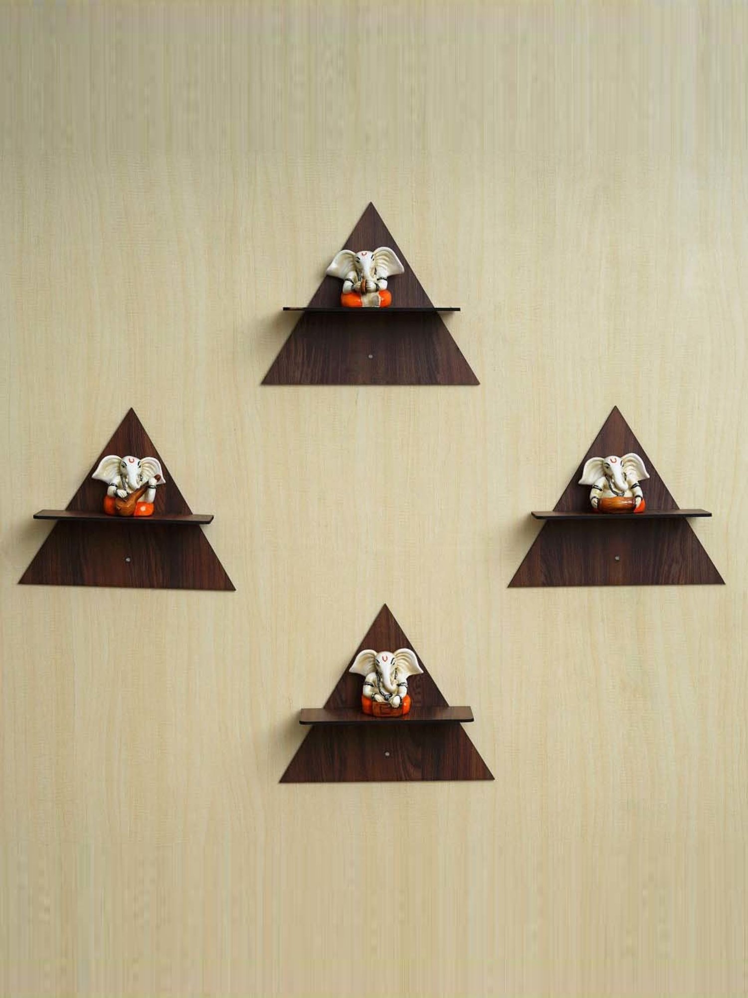 Buy eCraftIndia Brown Wooden Triangle Shape Wall Shelves at Best