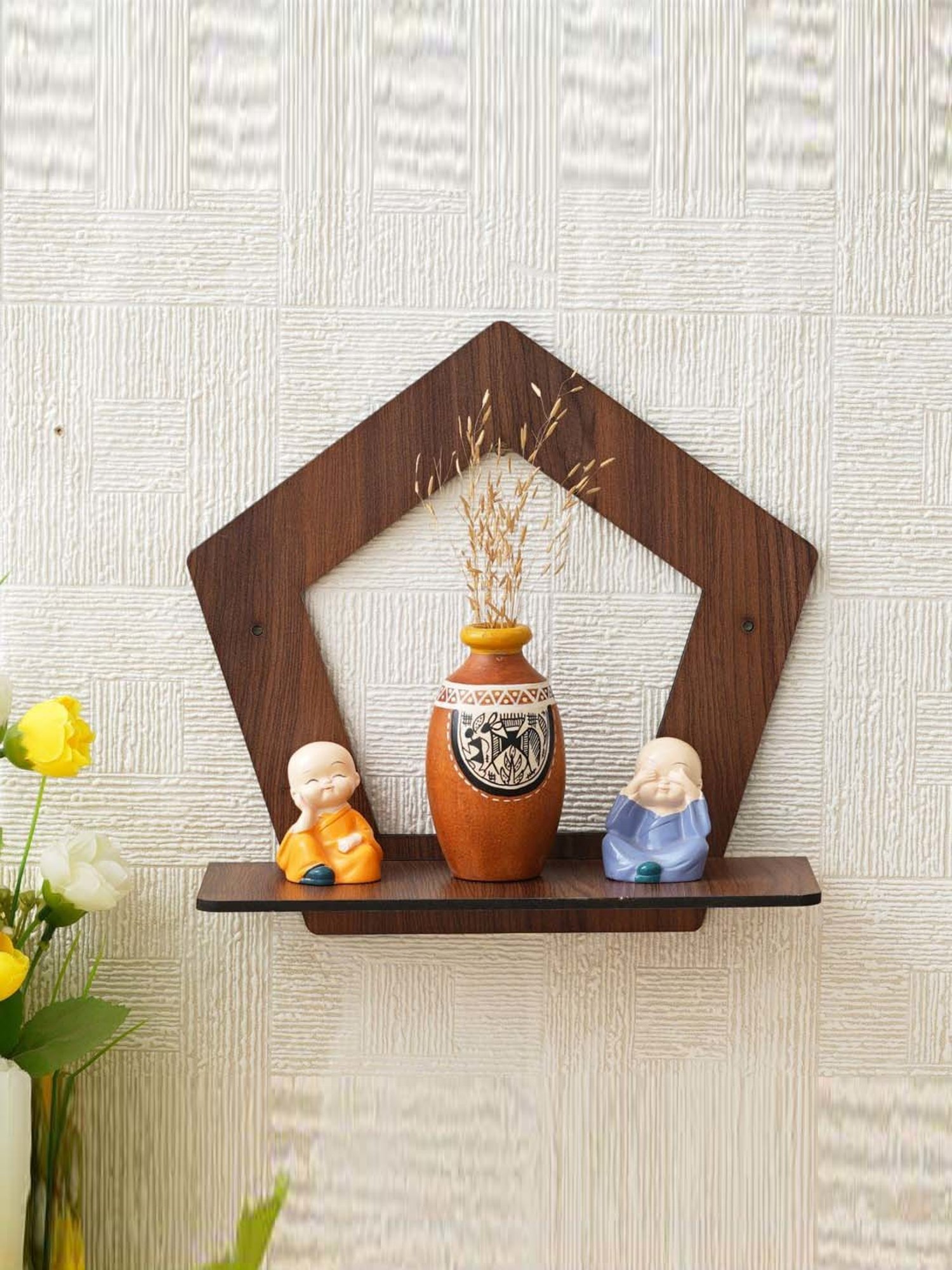 Buy eCraftIndia Brown Wooden Pentagon Shape Wall Shelf at Best