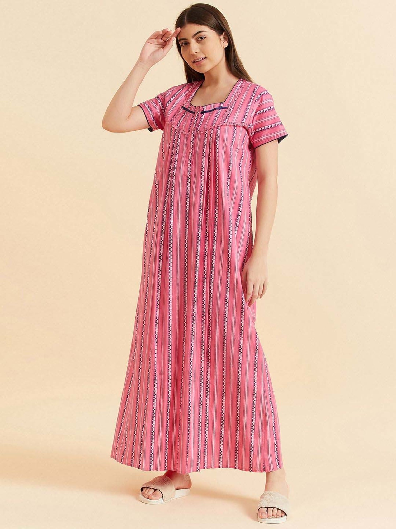 Sweet Dreams Pink Cotton Striped Night Gown