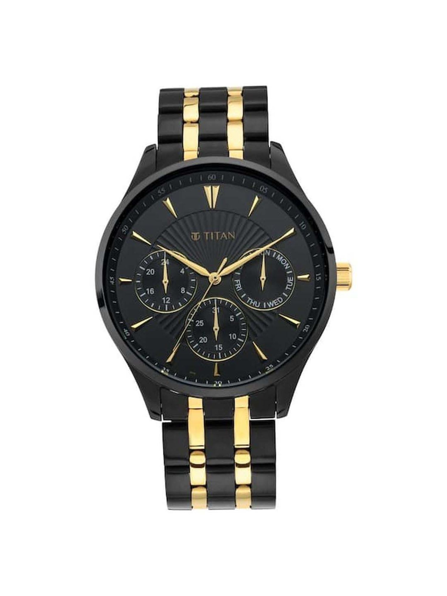 Titan black shop gold watch