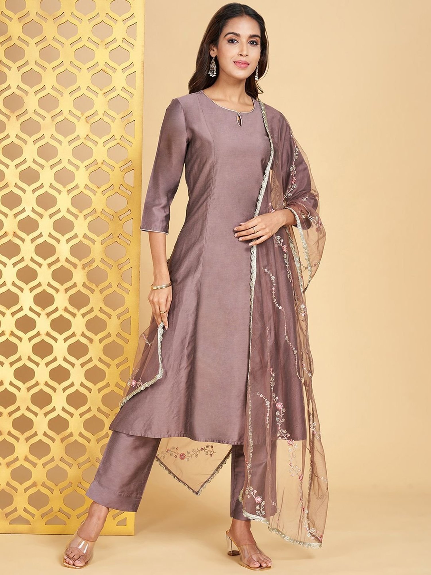 Kurtas  Rangmanch Purple Embellished Kurtasl With 3/4th Sleeves