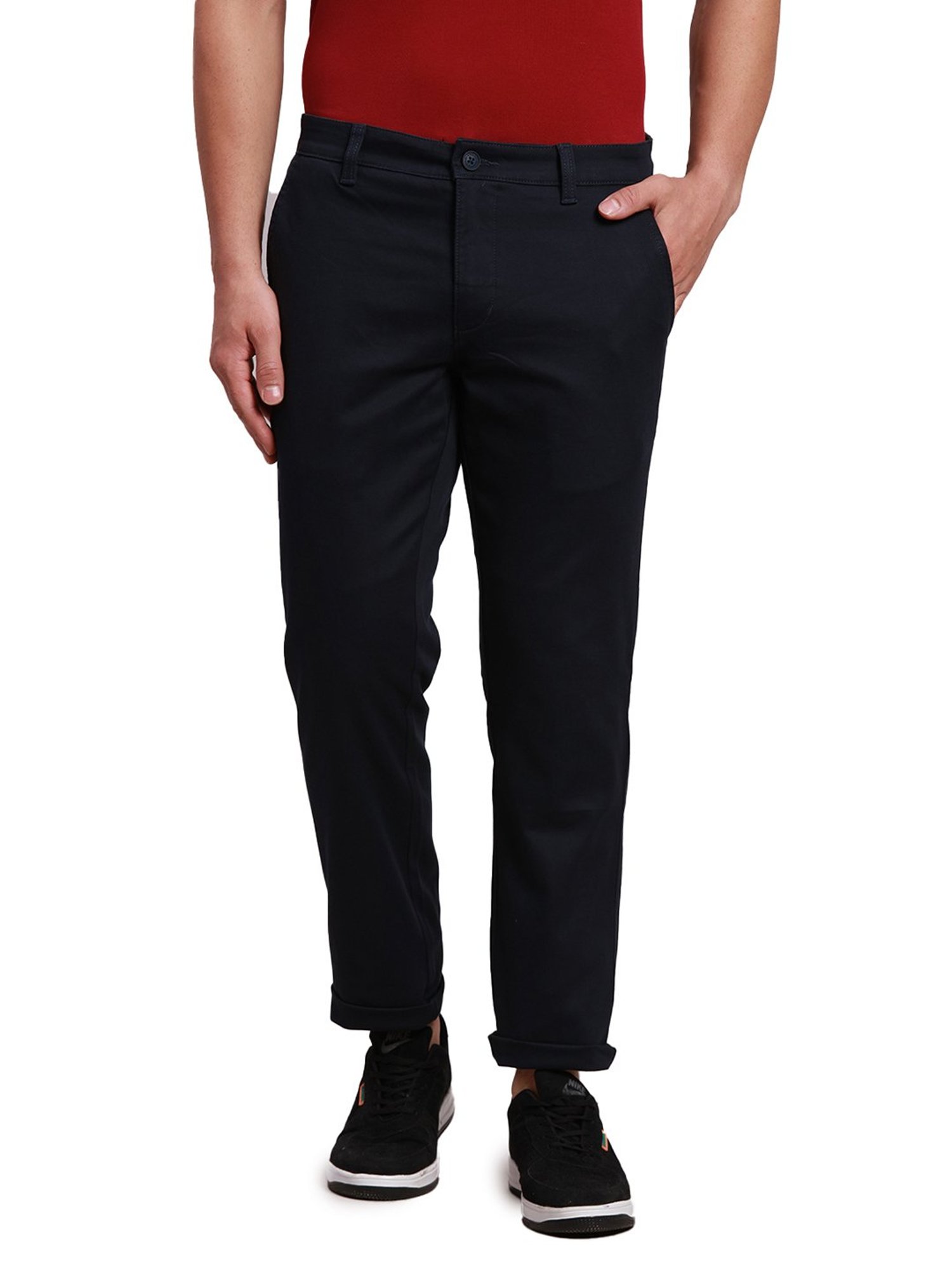 Buy Parx Men Black Tapered Fit Solid Corduroy Regular Trousers - Trousers  for Men 2396307 | Myntra