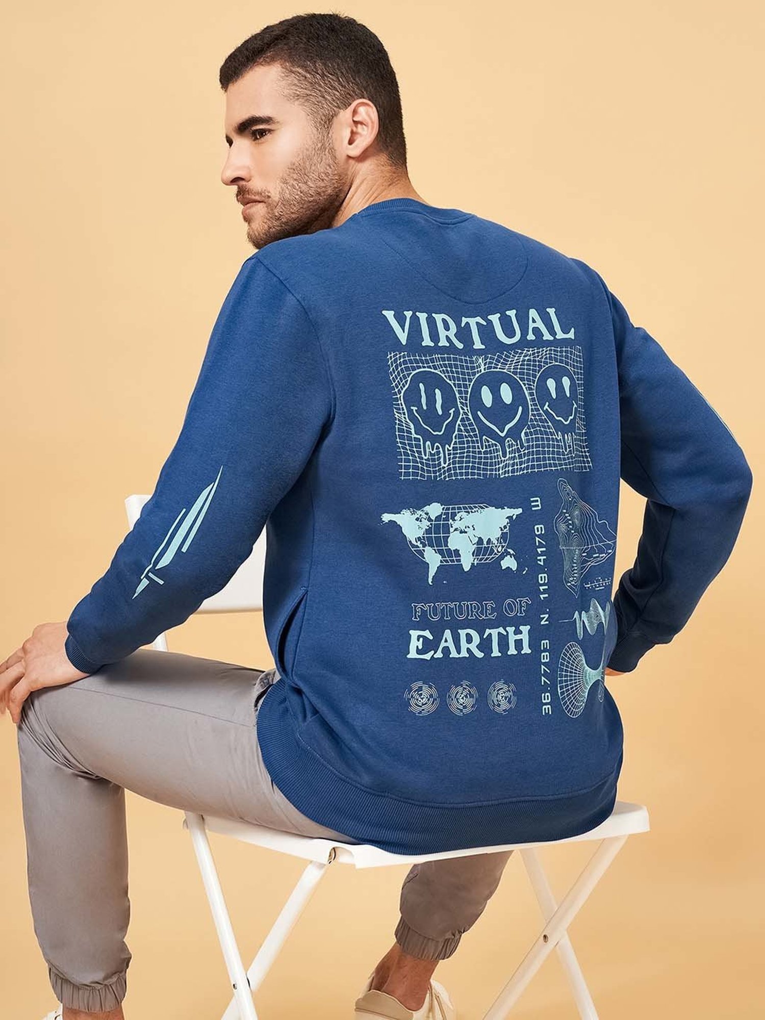 Urban Ranger by Pantaloons Blue Regular Fit Printed Sweatshirt