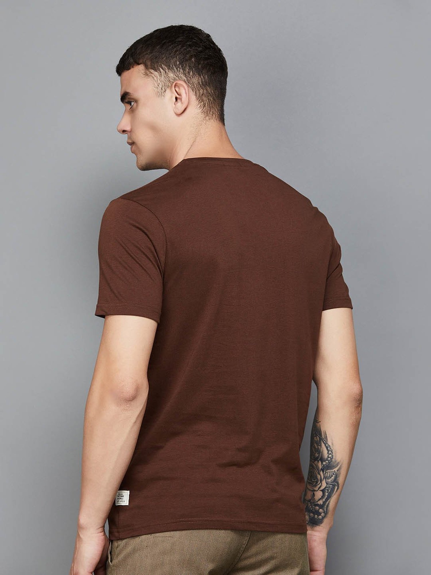 Forca by Lifestyle Brown Cotton Slim Fit Printed T-Shirt