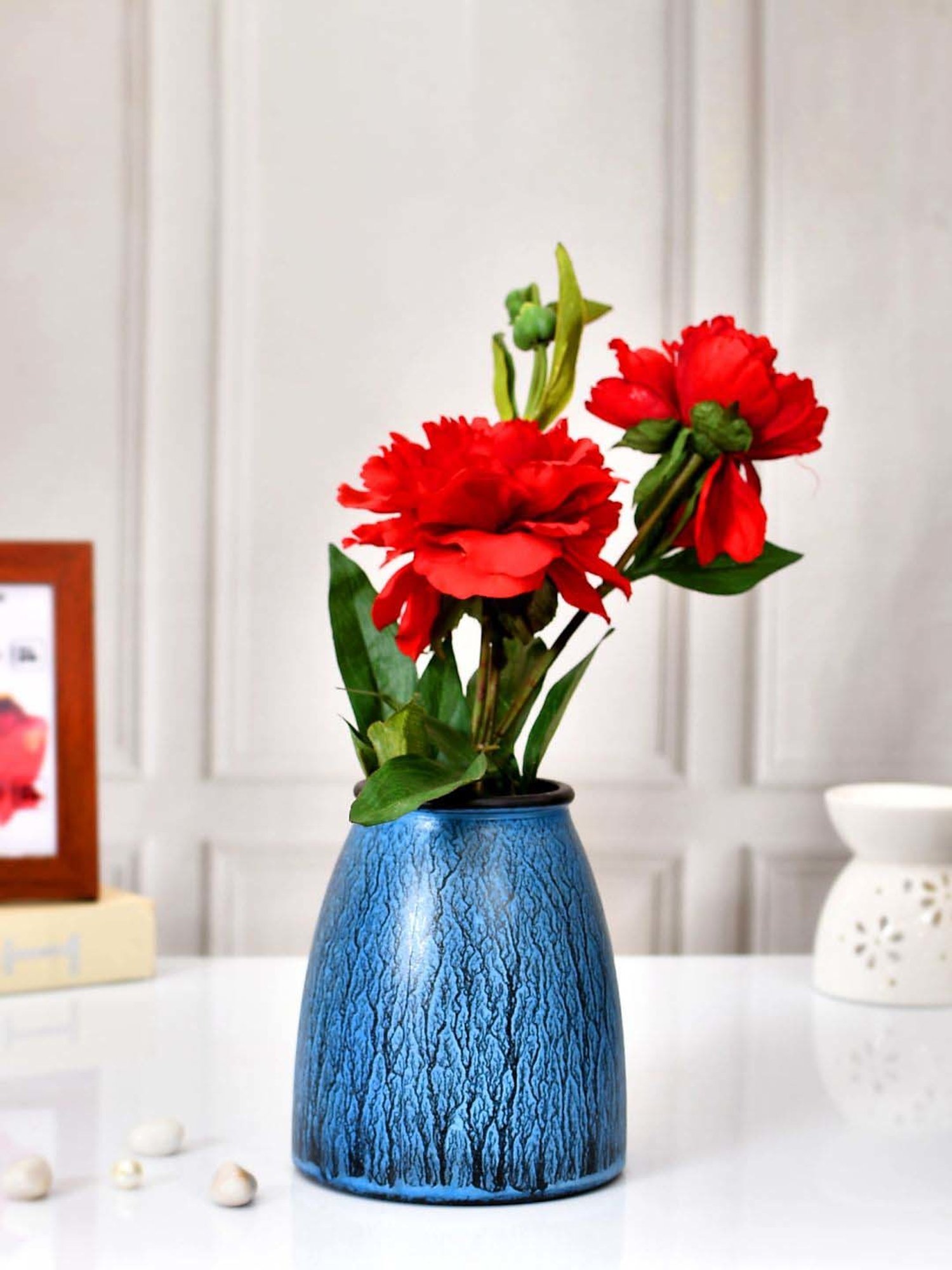 Buy Tayhaa Blue Artistic Pattern Cylindrical Vase at Best Price