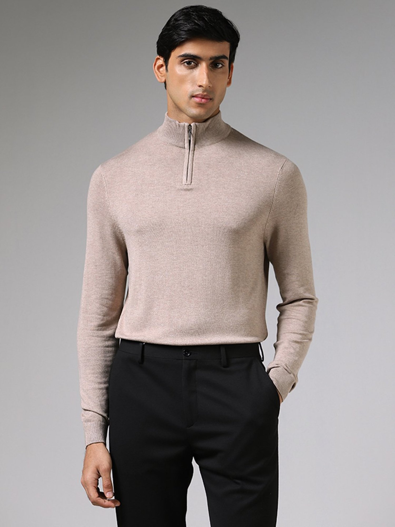 Buy WES Formals Solid Off White Slim Fit Turtle Neck Sweater from Westside