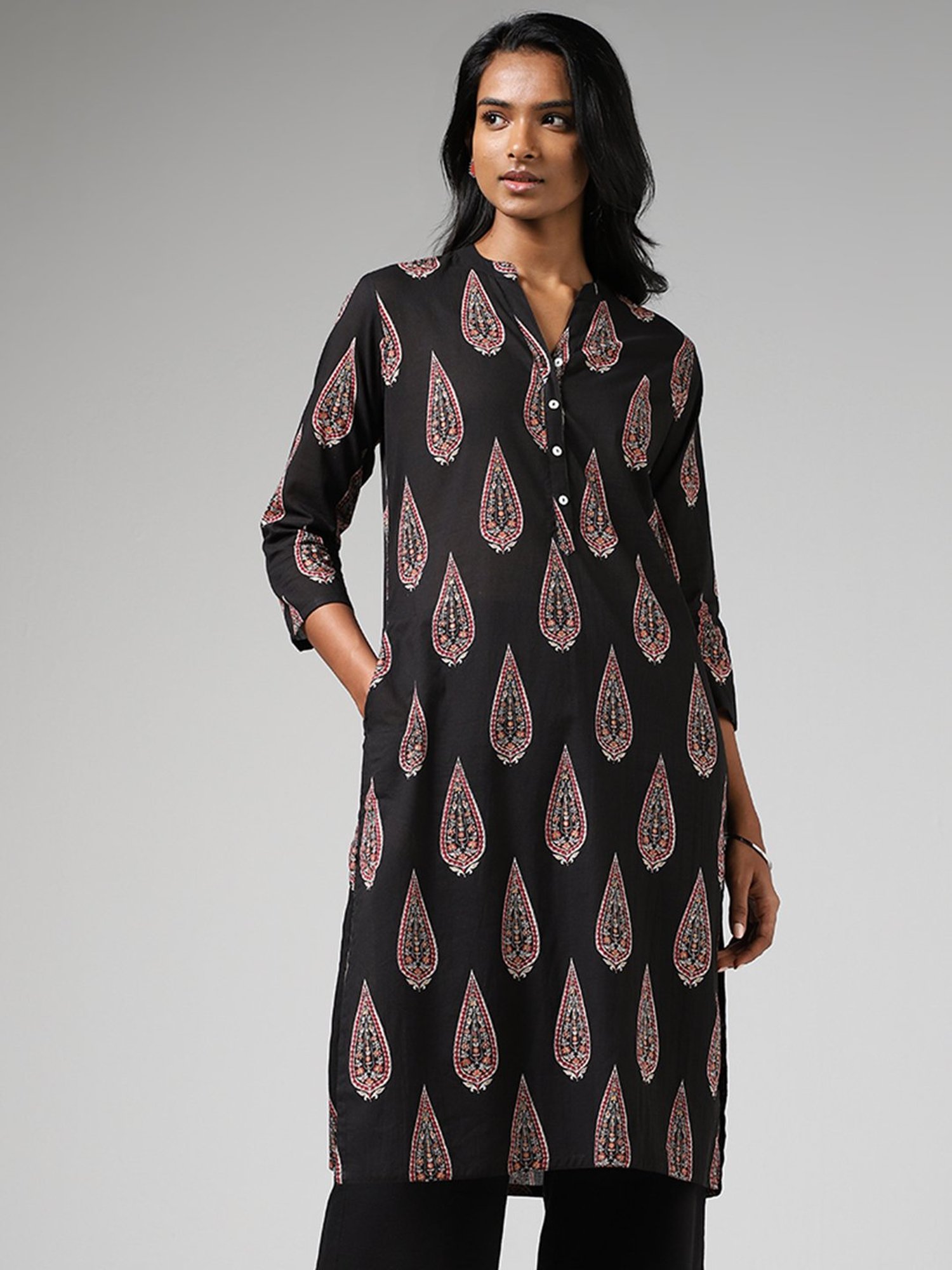 Buy Utsa by Westside Grey Geometrical Print High-Low Kurti for Women Online  @ Tata CLiQ