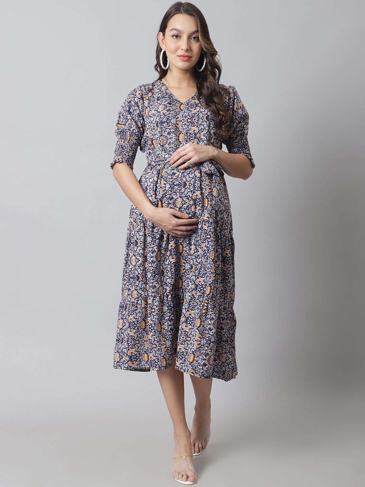 Buy Green Floral Block Print Maternity Dress for Women Online at Secret  Wish | 518879