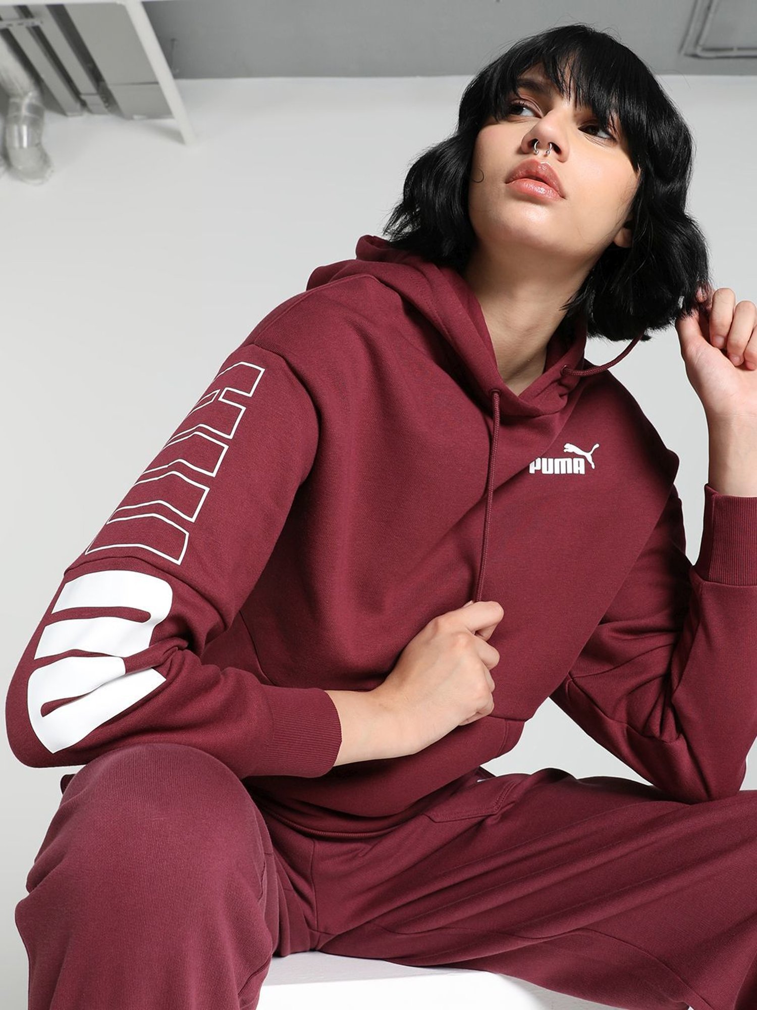 Maroon puma hoodie sale