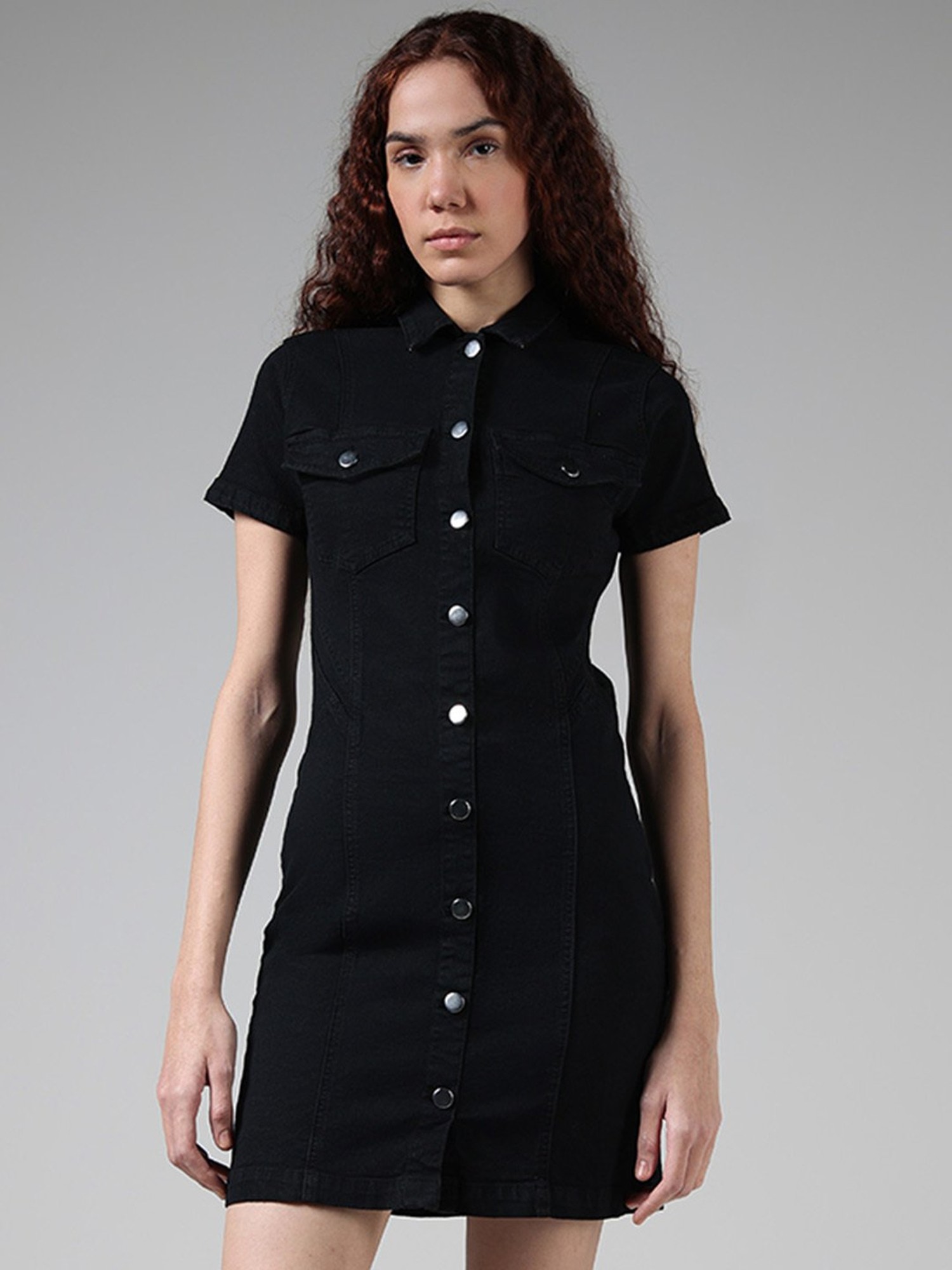 MISSGUIDED Woman's Black Denim Petite Oversized Shirt Dress Size 4 RRP £36  | eBay