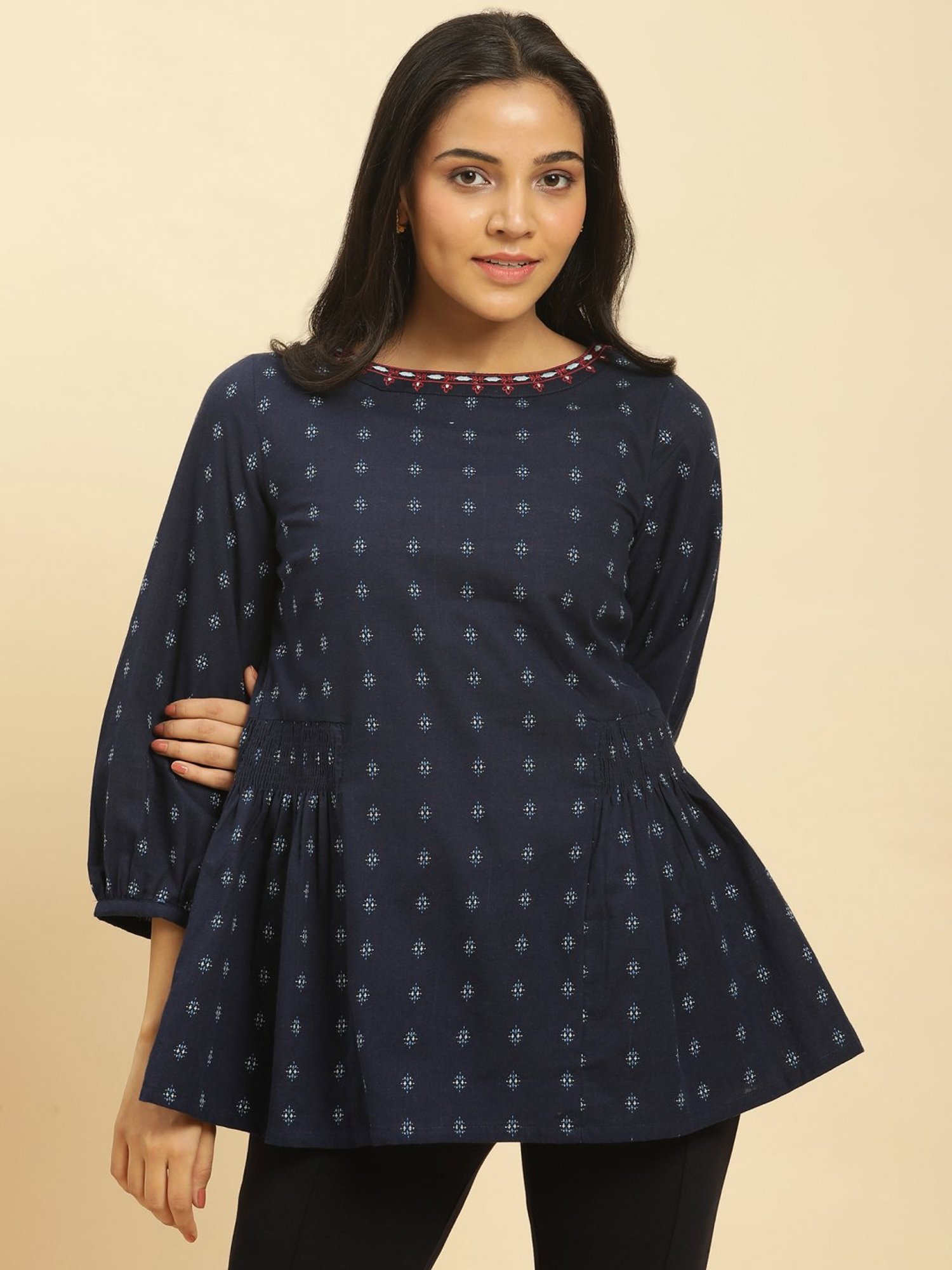 Buy W Blue Cotton Printed Top for Women Online @ Tata CLiQ