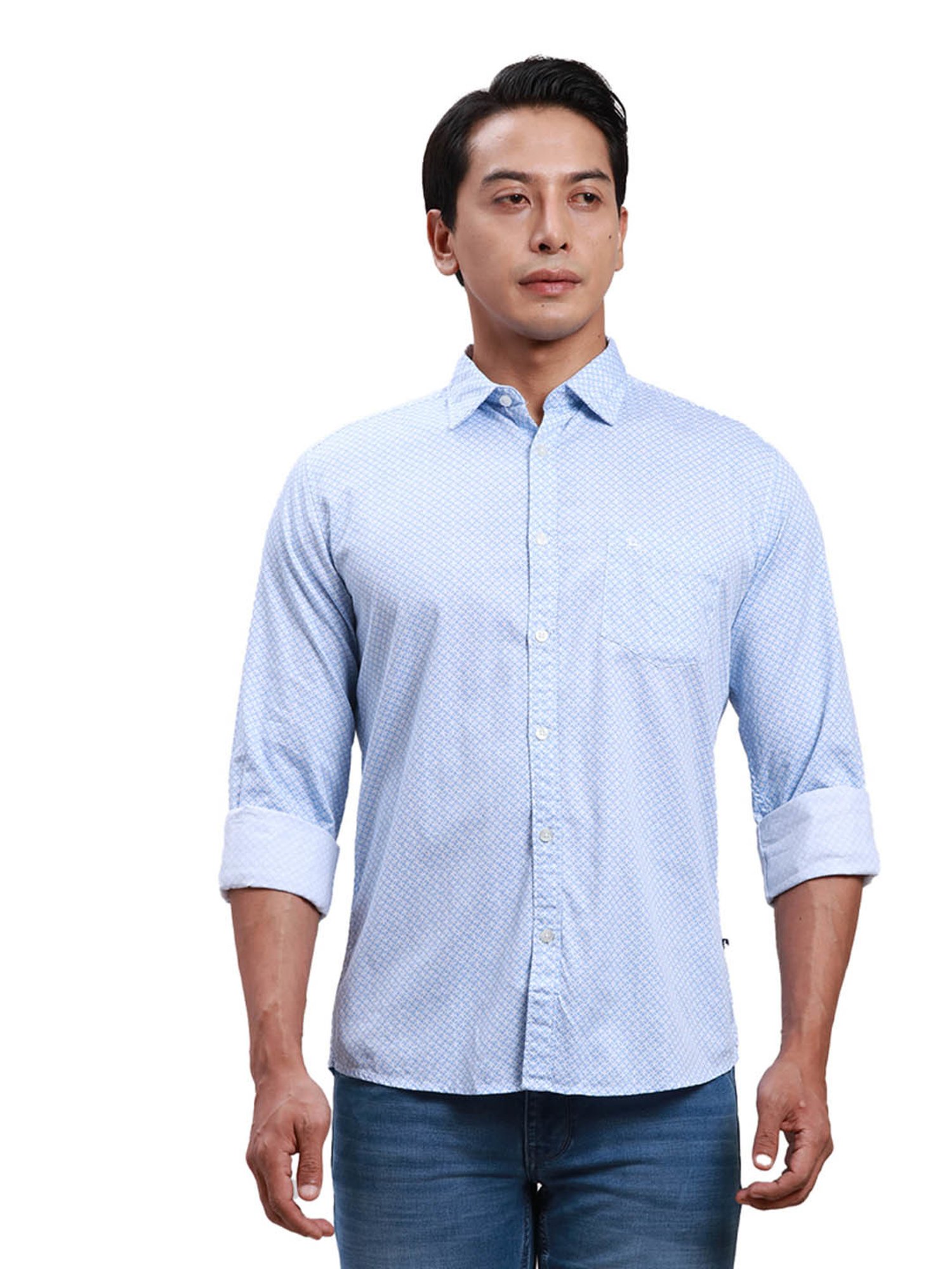Buy Parx Blue Cotton Slim Fit Printed Shirt for Mens Online @ Tata