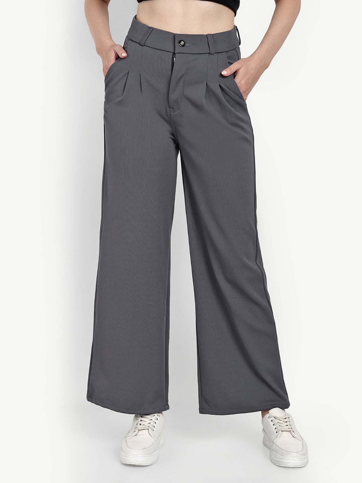 Wide trousers - Grey marl - Ladies | H&M IN