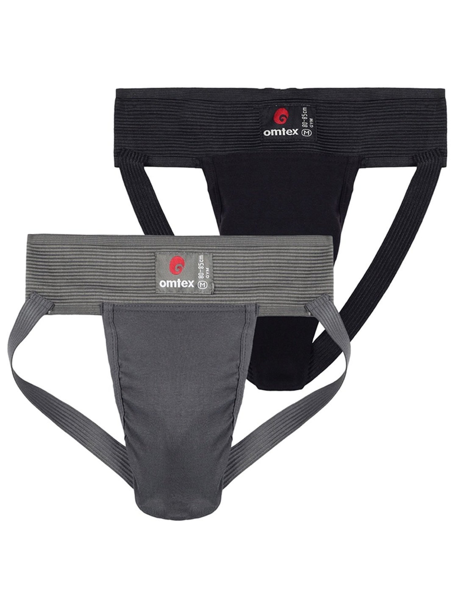 Omtex Men's Athletic Gym Jockstrap Supporter Pack of 2 (Black & Grey) Size  - XS