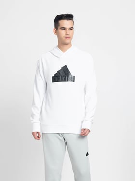 Buy Adidas White Cotton Regular Fit Printed Hooded Sweatshirt for