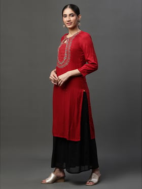 Buy Aurelia Peach Rayon Dori Embroidered Kurta Online at Best Prices in