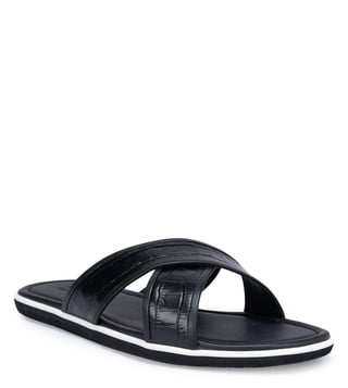 Black leather slippers hot sale