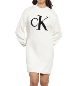 Buy Calvin Klein Ivory Logo Regular Fit Dress for Women Online Tata CLiQ Luxury