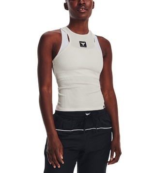 Under Armour White Project Rock Rib Slim Fit Tank Top