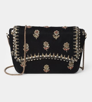 RI.Ritu Kumar Black Water Lily Embroidered Sling Bag