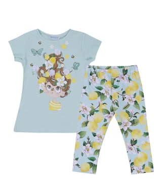 Mayoral Kids Blue Printed Regular Fit Top & Leggings Set