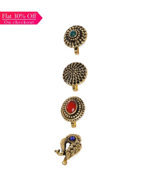 Zaveri Pearls Multicolor Alloy Nose Clip - Set of 4