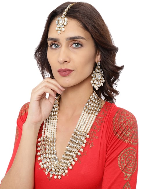 Zaveri Pearls Clear & Pearl White Alloy Necklace Set-picture-29