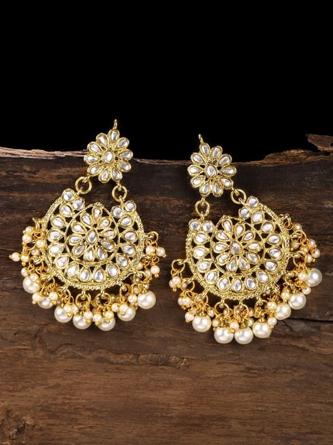 Zaveri Pearls Clear & Pearl White Alloy Dangler Earrings-picture-38
