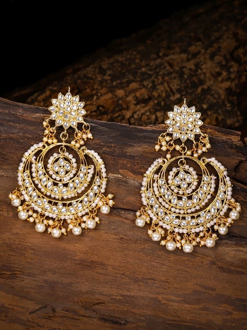 Zaveri Pearls Clear & Pearl White Alloy Chand Bali Earrings-picture-20